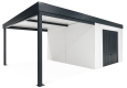 Garden house with Hormann garage door and 3m left carport in white